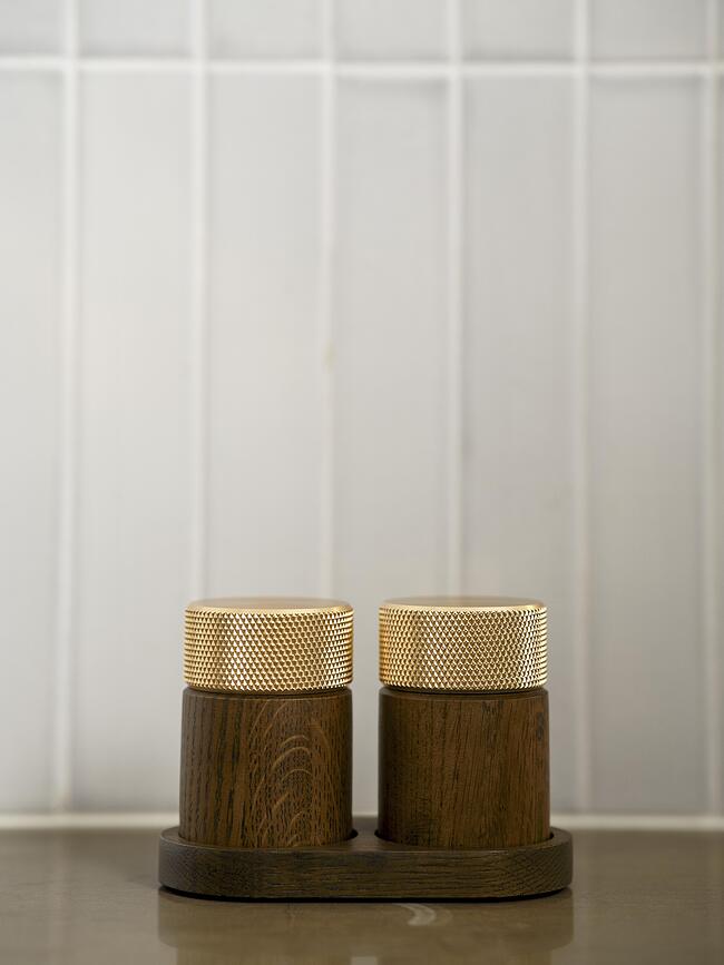 Sina Mlinci za Sol i Papar s postoljem mesing svijetli hrast Set od 3 dijela