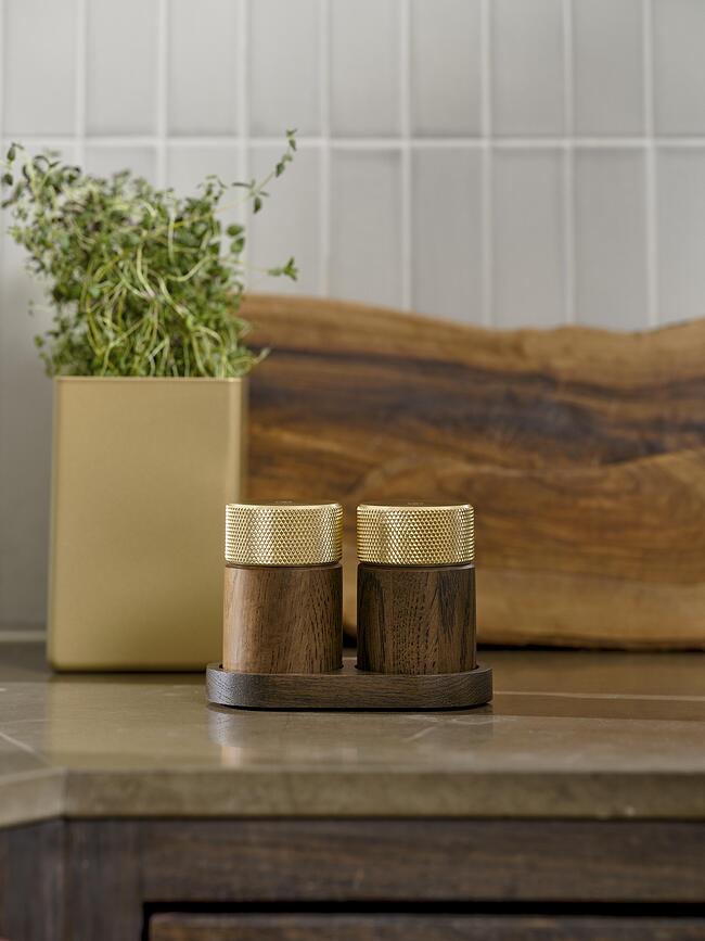 Sina Μύλοι αλατοπίπερου, ορείχαλκος, ανοιχτή δρυς, με βάση, 3 τμχ