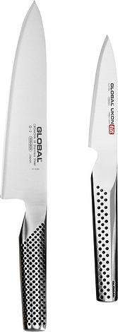 Global Ukon GU 3001 – Set Di 3 Coltelli Da Cucina Giapponesi: Spelucchino 7,6 Cm, Multiuso Seghettato 15,2 Cm, Chef 20,3 Cm