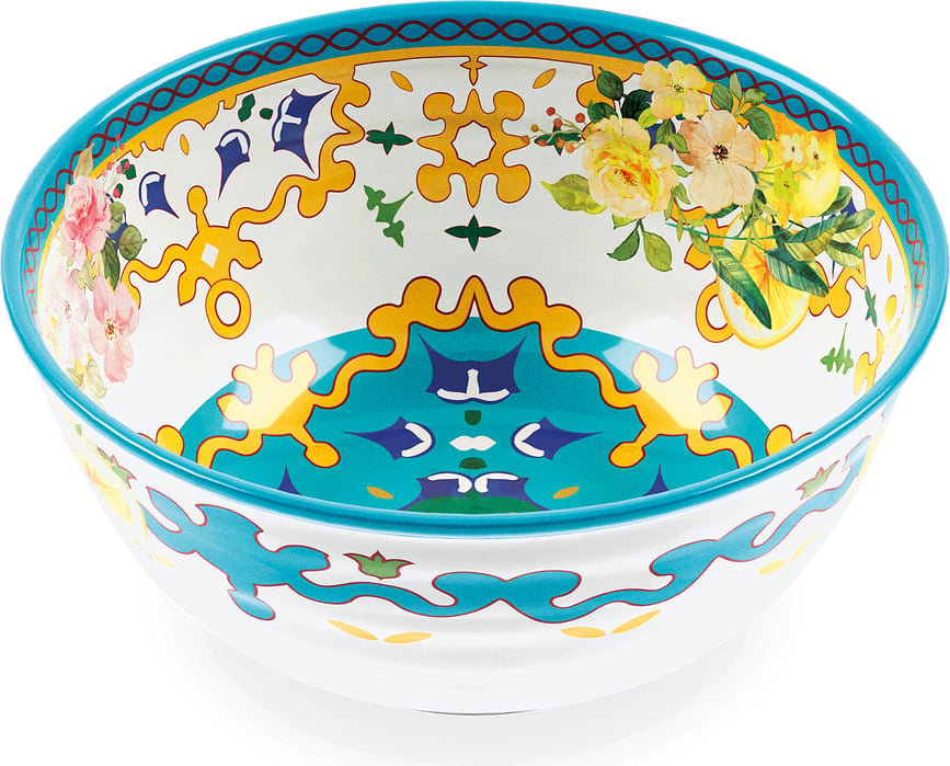 Bol de servir Flowers & Lemon, 22 cm, azul y amarillo