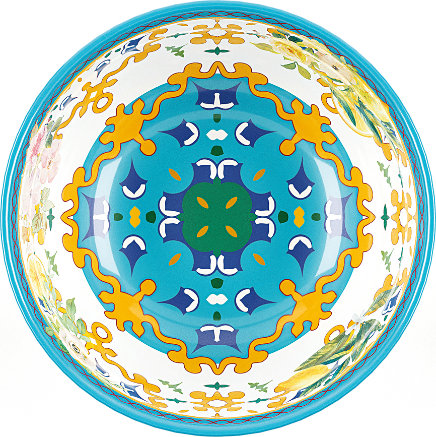 Fuente de Servir Flowers & Lemon, 30 cm, azul y amarilla