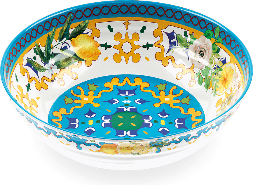 Bol para servir Flowers & Lemon, azul y amarillo