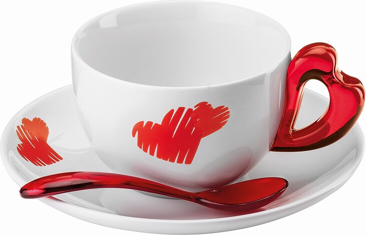 Filiżanki do cappuccino Love czerwone ze spodkami 2 szt.