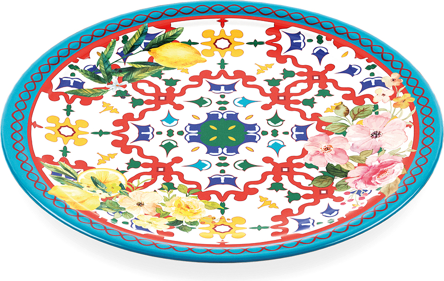 Flowers & Lemon Assiette plate 27,5 cm, à motifs bleu et rouge