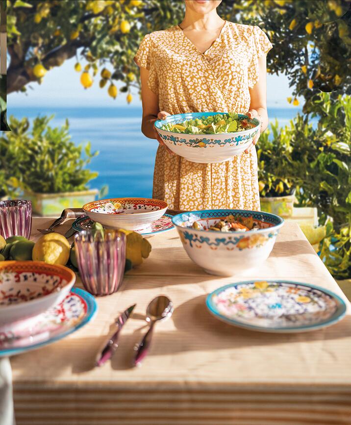 Flowers & Lemon Μπολ Σερβιρίσματος, 30 cm, μπλε-κίτρινο