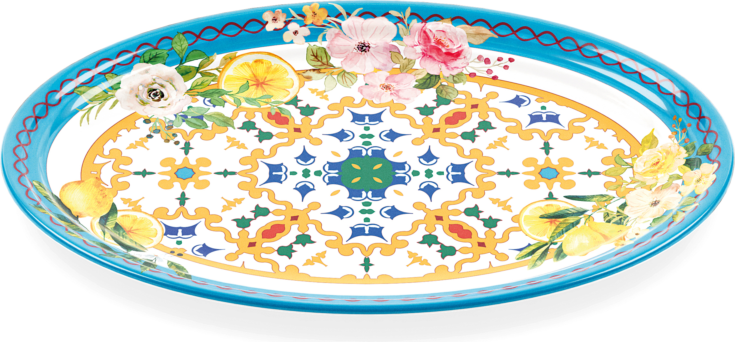 Flowers & Lemon Ovaler Teller 35,5 cm blau-gelb