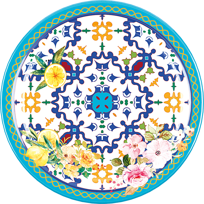 Flowers & Lemon Πιάτο Γλυκού, 21,5 cm, μπλε