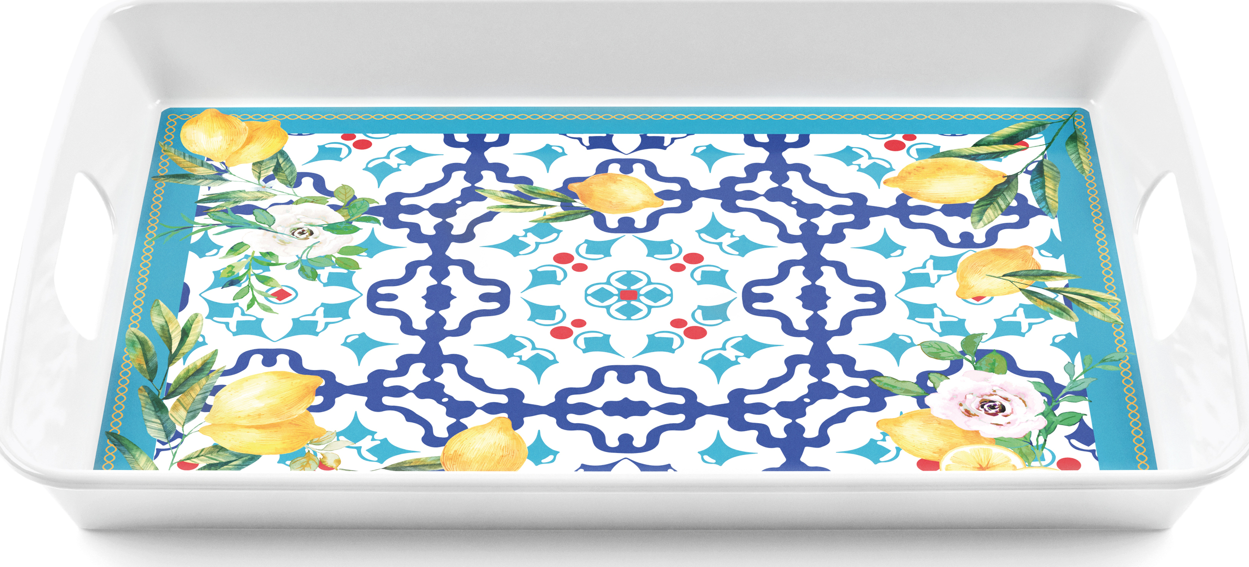 Flowers & Lemon Serviertablett blau