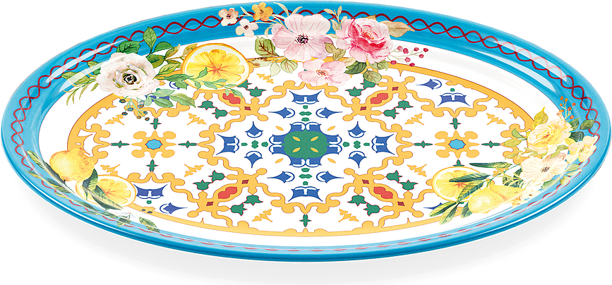 Fuente ovalada Flowers & Lemon, azul y amarillo