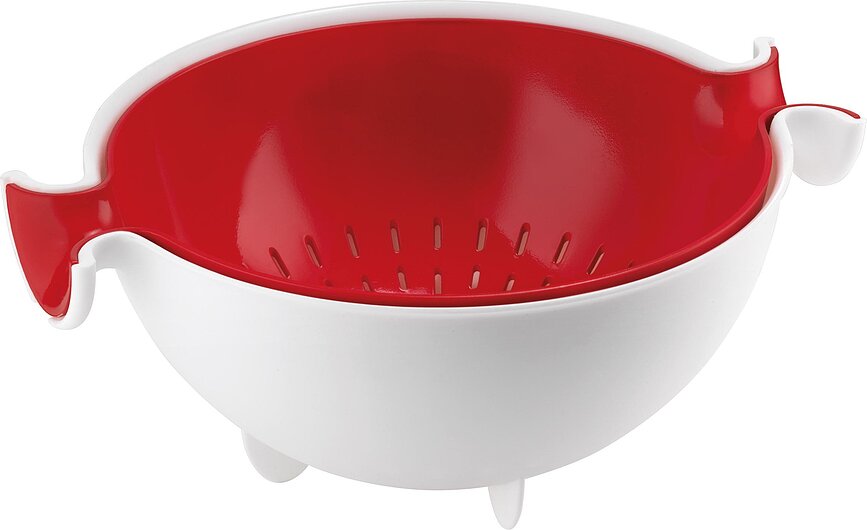 Kitchen Active Design Spin&Drain Set Bol et Passoire, rouge