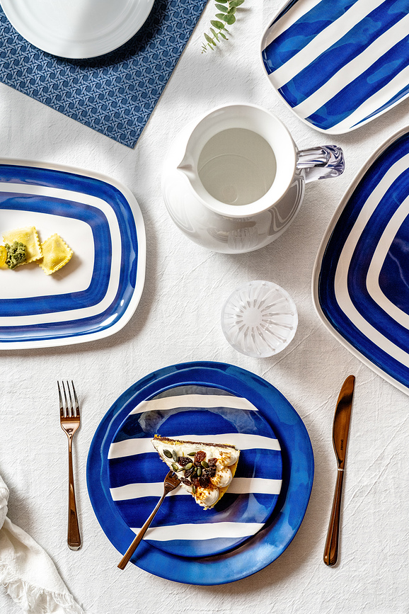 Plato de Postre Riviera, a rayas, 21,5 cm, blanco y azul marino