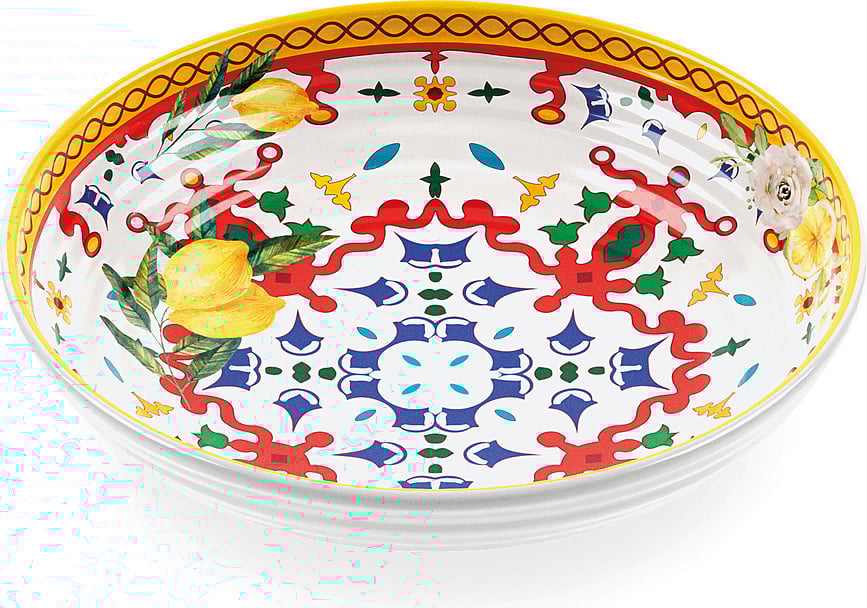 Plato Hondo Flowers & Lemon, 21,5 cm, amarillo y rojo