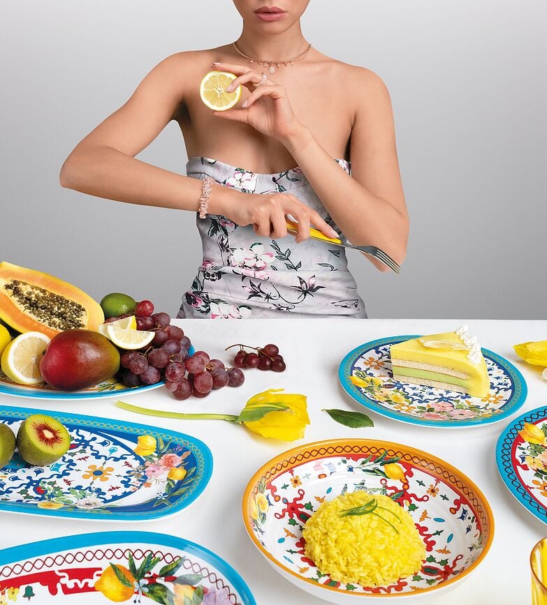 Plato Hondo Flowers & Lemon, 21,5 cm, amarillo y rojo