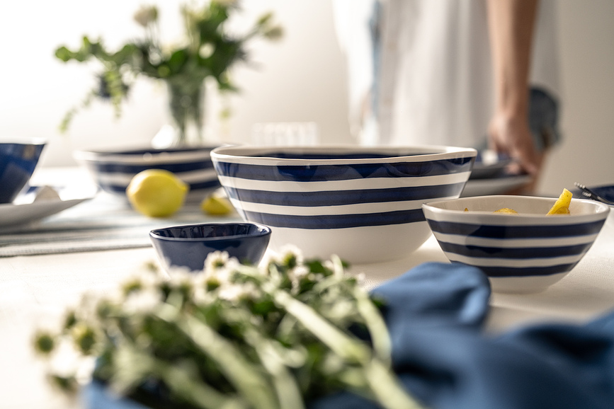 Riviera Μπολ ριγέ, 22,5 cm, λευκό-ναυτικό μπλε