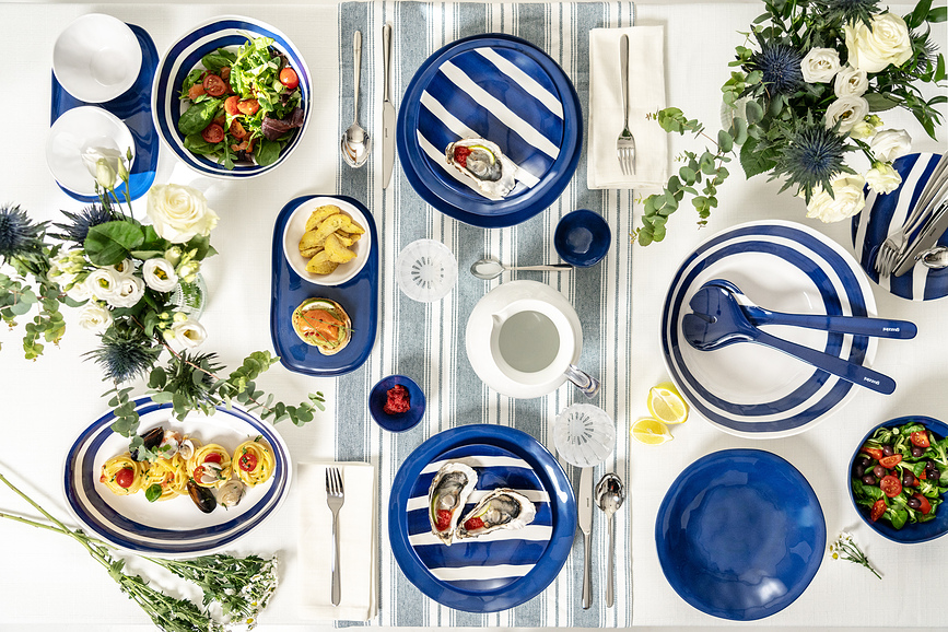 Riviera Plateau de Service ovale, 26 cm, blanc et bleu marine