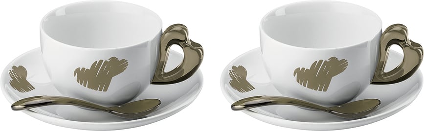 Tazas de Capuchino con platillos Love, color arena, Set de 2 unidades