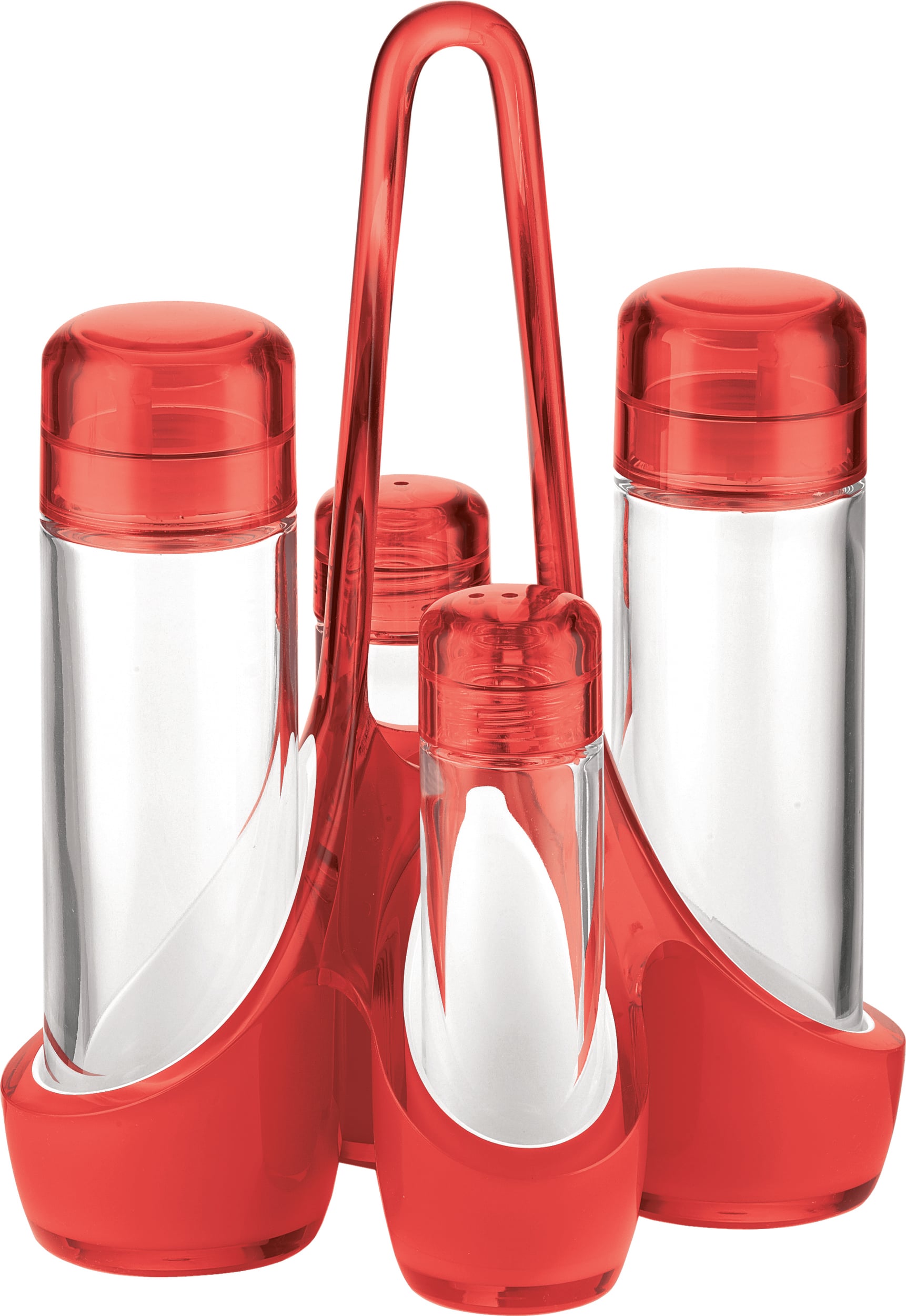 Two-Tone Öl- und Essigspender rot mit Salz- und Pfefferstreuer auf Ständer 5 El.
