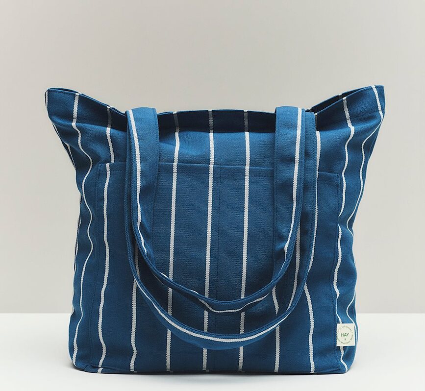 Borsa per la spesa Outdoor Market a righe, beige-blu