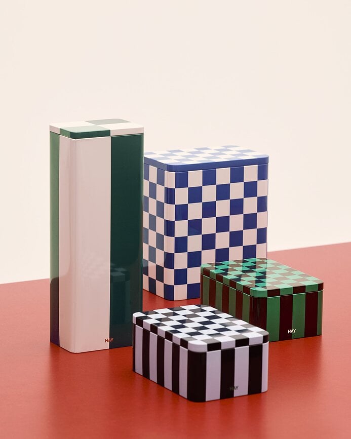 Bote de Almacenamiento Tin, redondo, azul celeste y burdeos