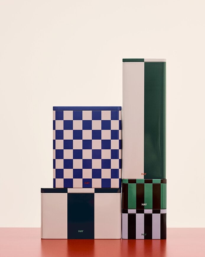 Bote de Almacenamiento Tin, redondo, azul celeste y burdeos