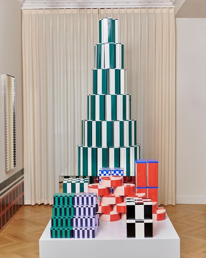 Bote de Almacenamiento Tin, redondo, azul celeste y burdeos