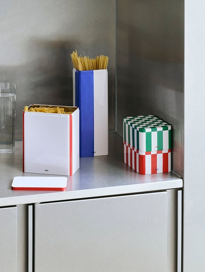 Bote de Almacenamiento Tin, redondo, azul celeste y burdeos