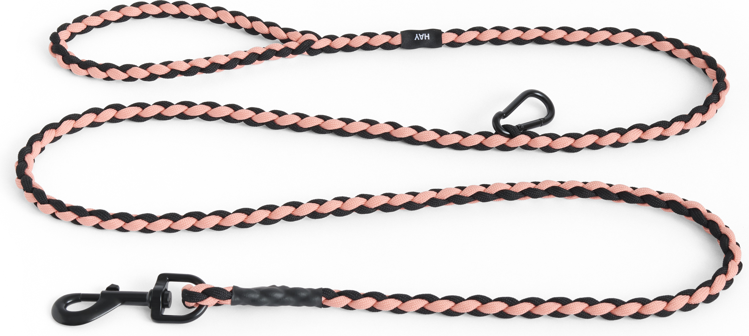 Hay Braided Hundeleine rosa-schwarz mit Karabinerhaken
