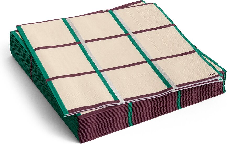 Hay Pattern Χαρτοπετσέτες, 33 x 33 cm, καρό σε μπορντό και πράσινο, 20 τμχ