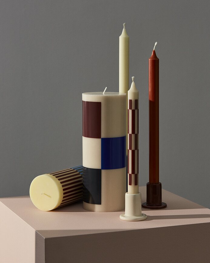 Hay Pattern Sveča, vzorec šahovnica, bordo-modra