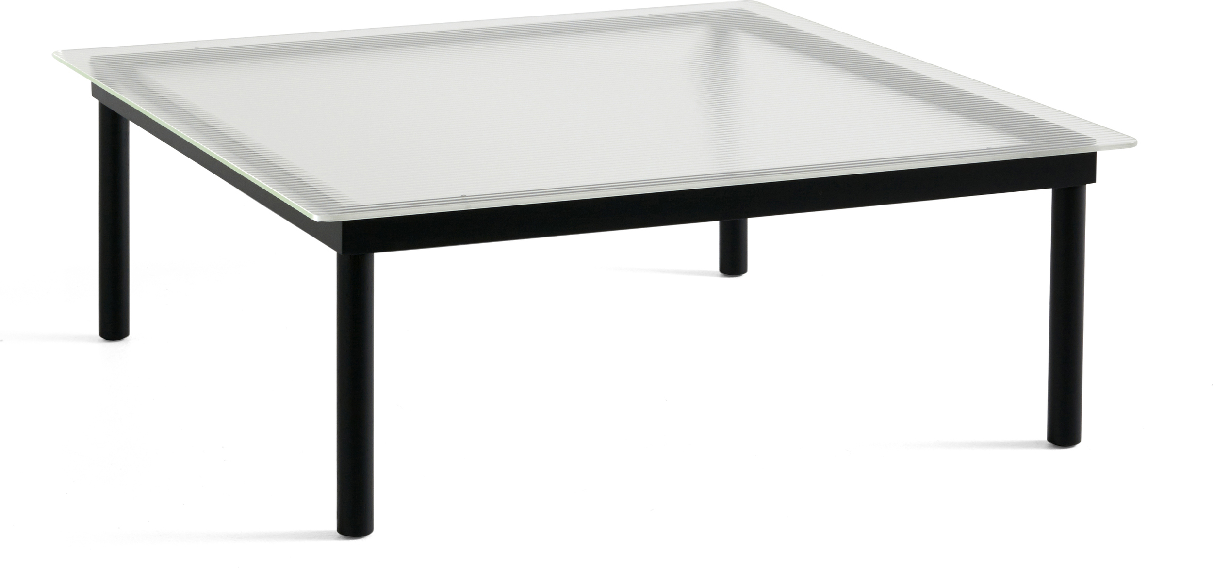 Kofi Couchtisch 100 x 100 cm, Tischplatte geriffeltes Glas, Gestell schwarze Eiche
