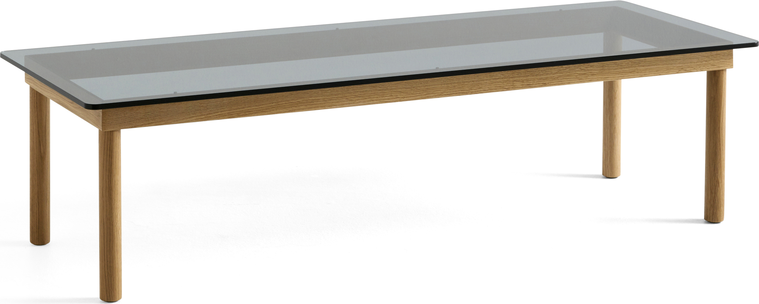 Kofi Couchtisch 50 x 140 cm, getöntes glattes Glas, Eichenholzbeine