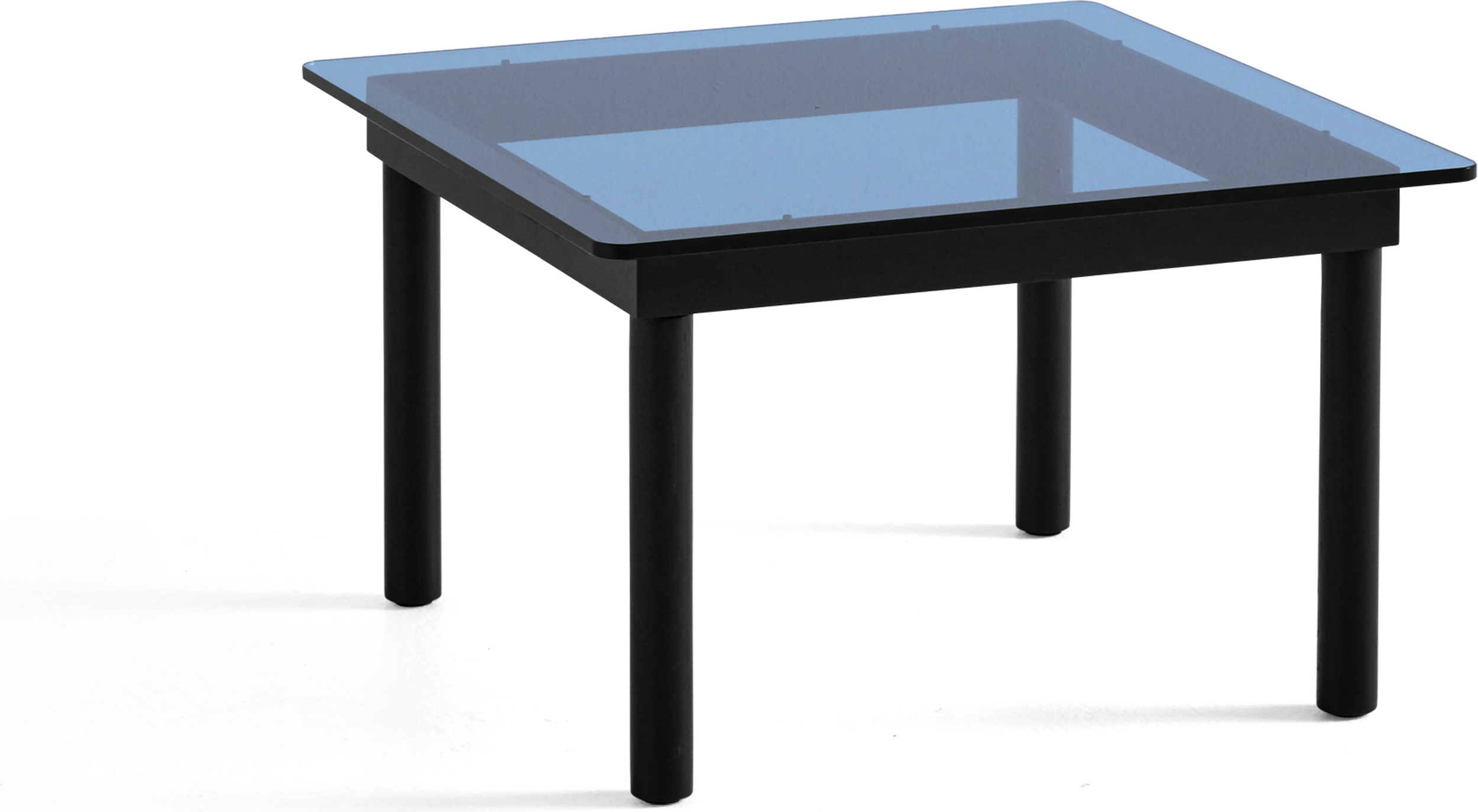 Kofi Couchtisch, 60 x 60 cm, blaue Glasplatte, Gestell schwarze Eiche