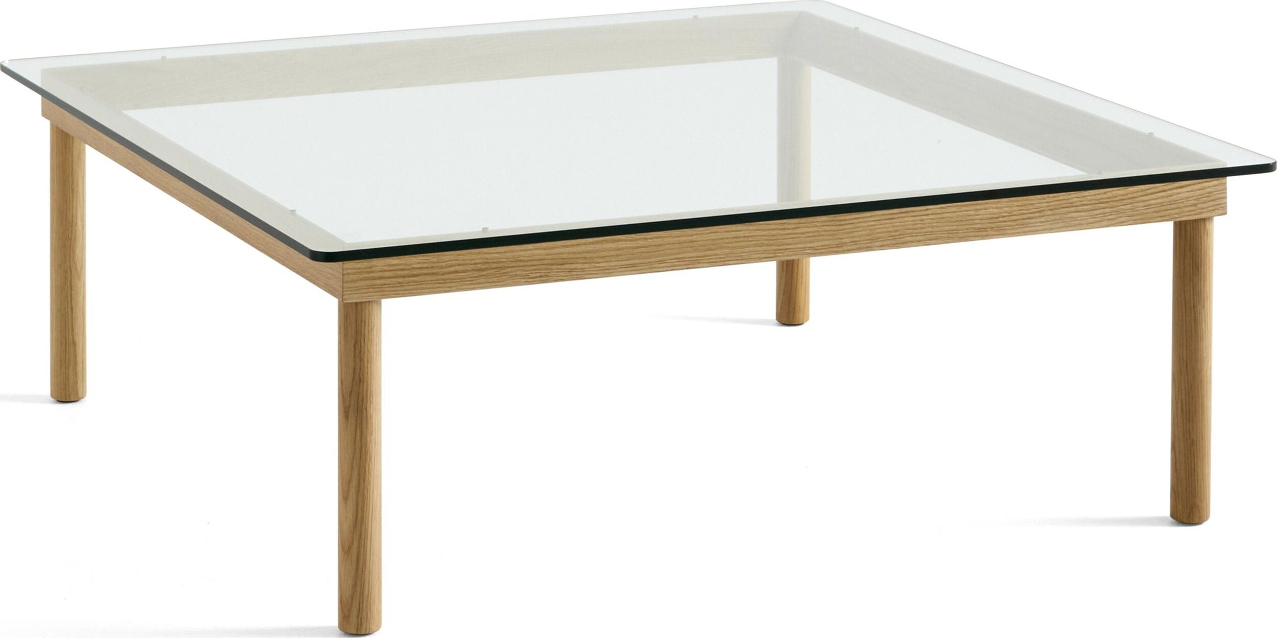 Kofi Kaffeetisch 100 x 100 cm Glatte Glasplatte mit Beinen aus Eiche
