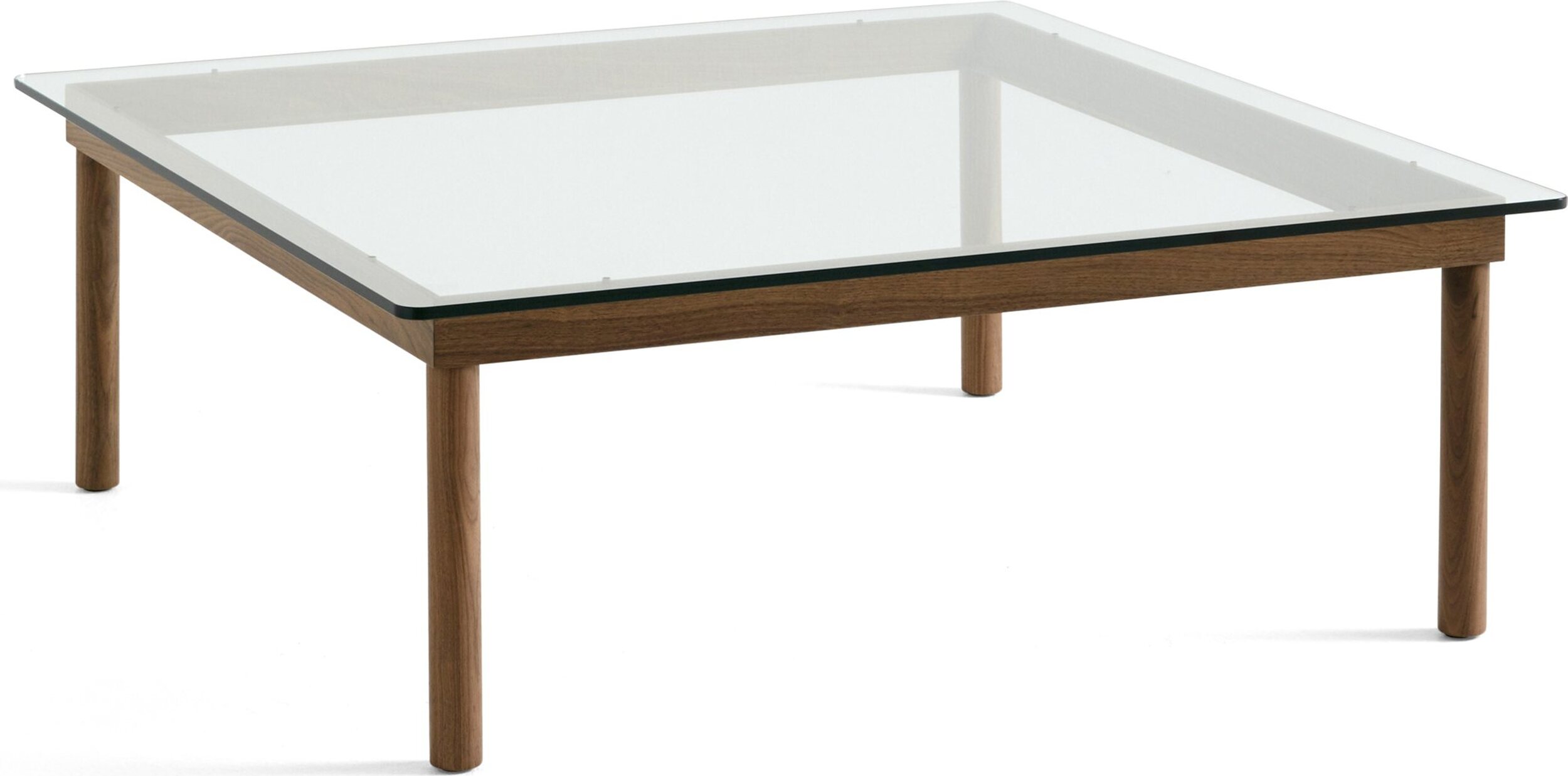 Kofi Kaffeetisch 100 x 100 cm Glatte Glasplatte mit Beinen aus Nussholz