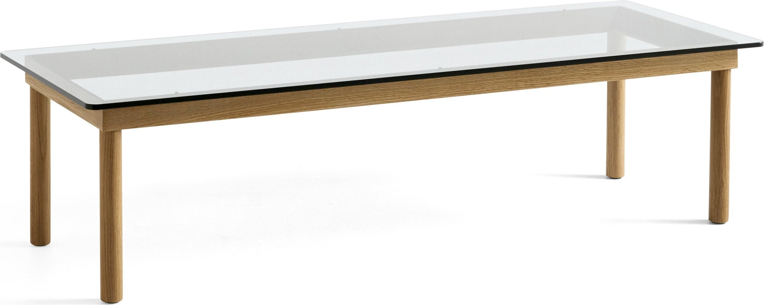 Kofi Kaffeetisch 50 x 140 cm Glatte Glasplatte mit Beinen aus Eiche