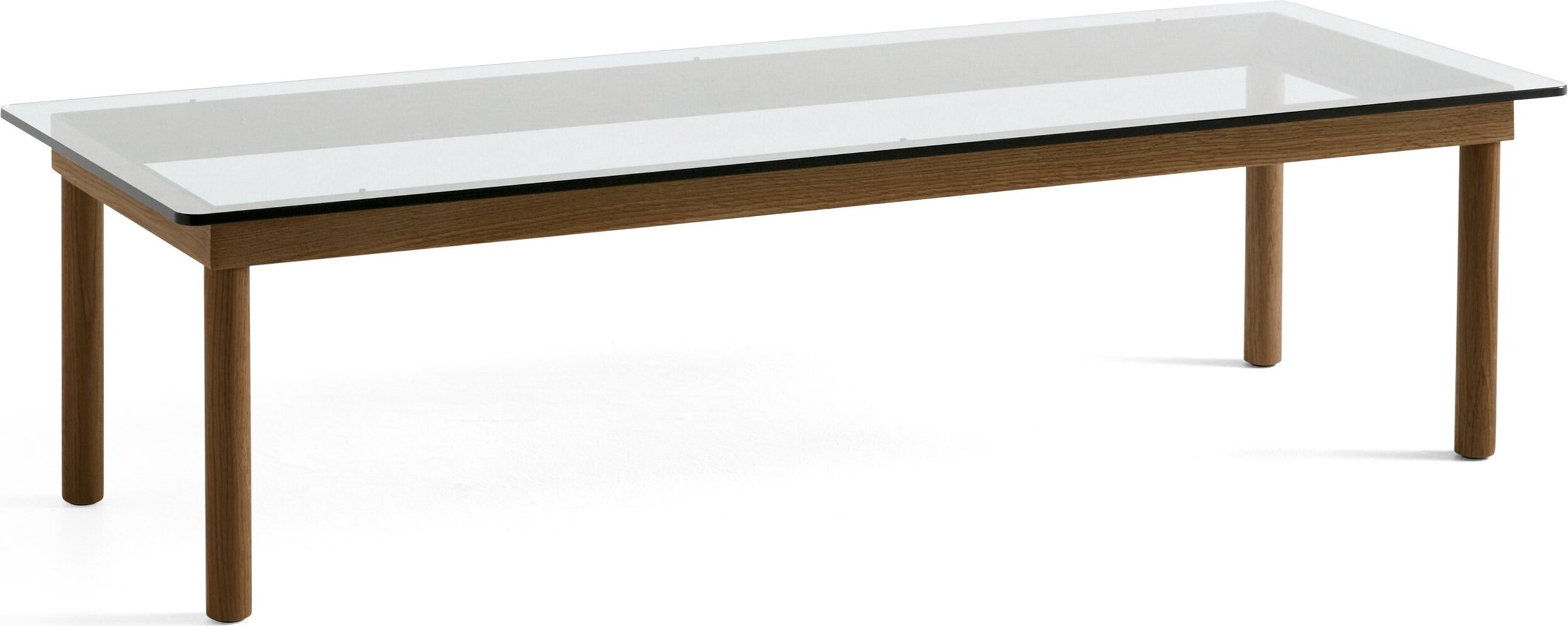 Kofi Kaffeetisch 50 x 140 cm Glatte Glasplatte mit Beinen aus Nussholz