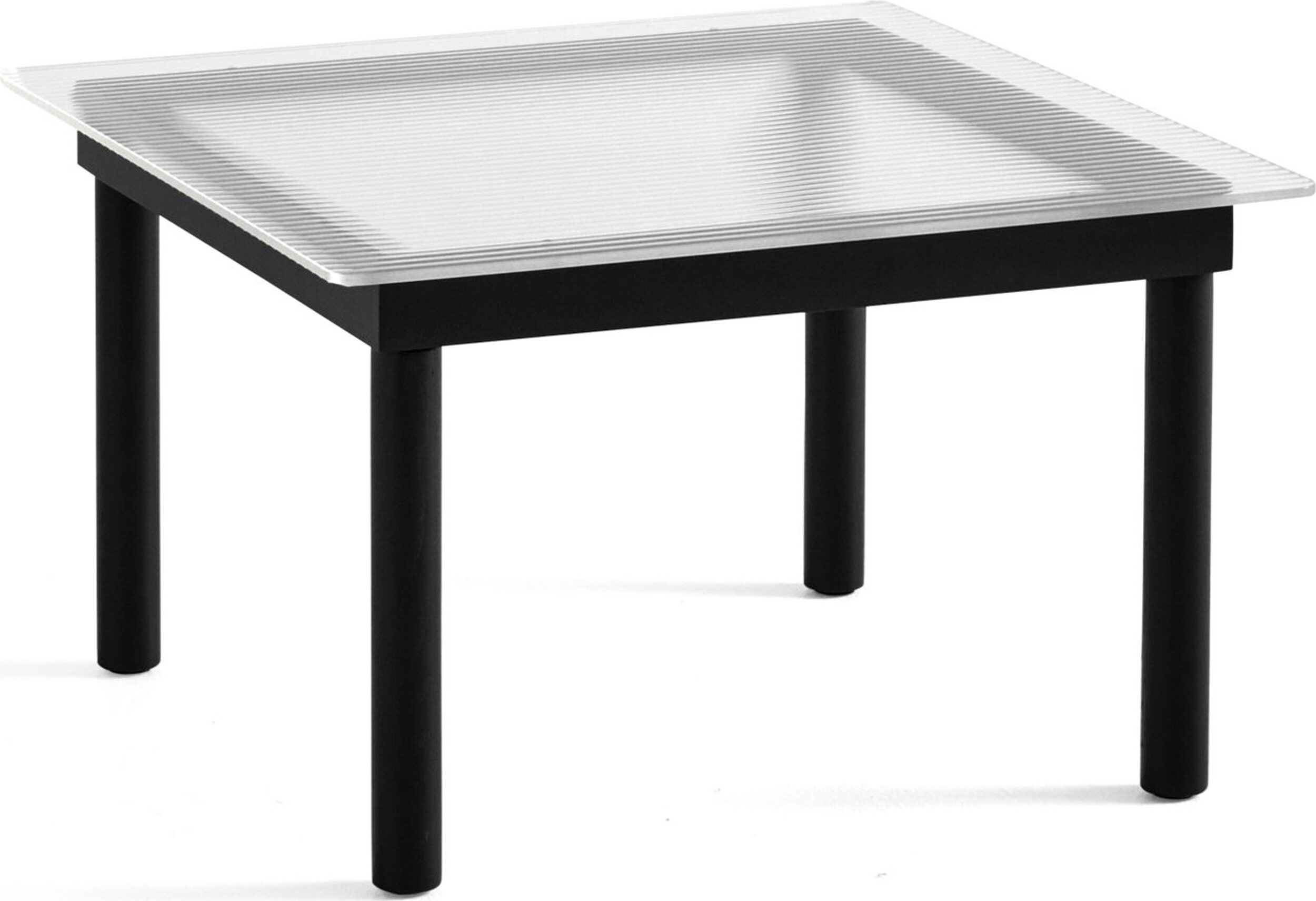Kofi Kaffeetisch 60 x 60 cm Glasplatte mit Riffelstruktur mit Beinen schwarze Eiche
