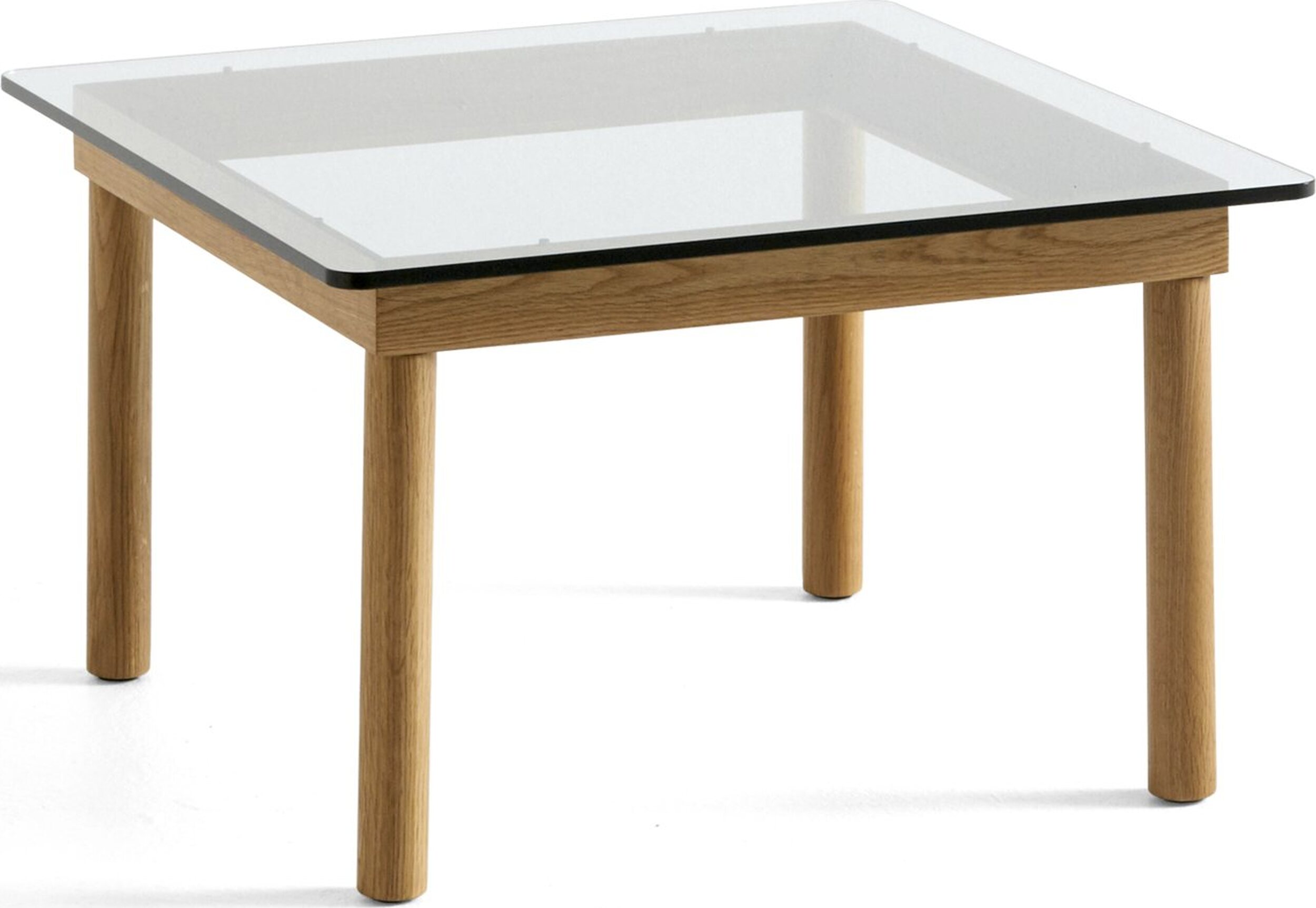 Kofi Kaffeetisch 60 x 60 cm Glatte Glasplatte mit Beinen aus Eiche