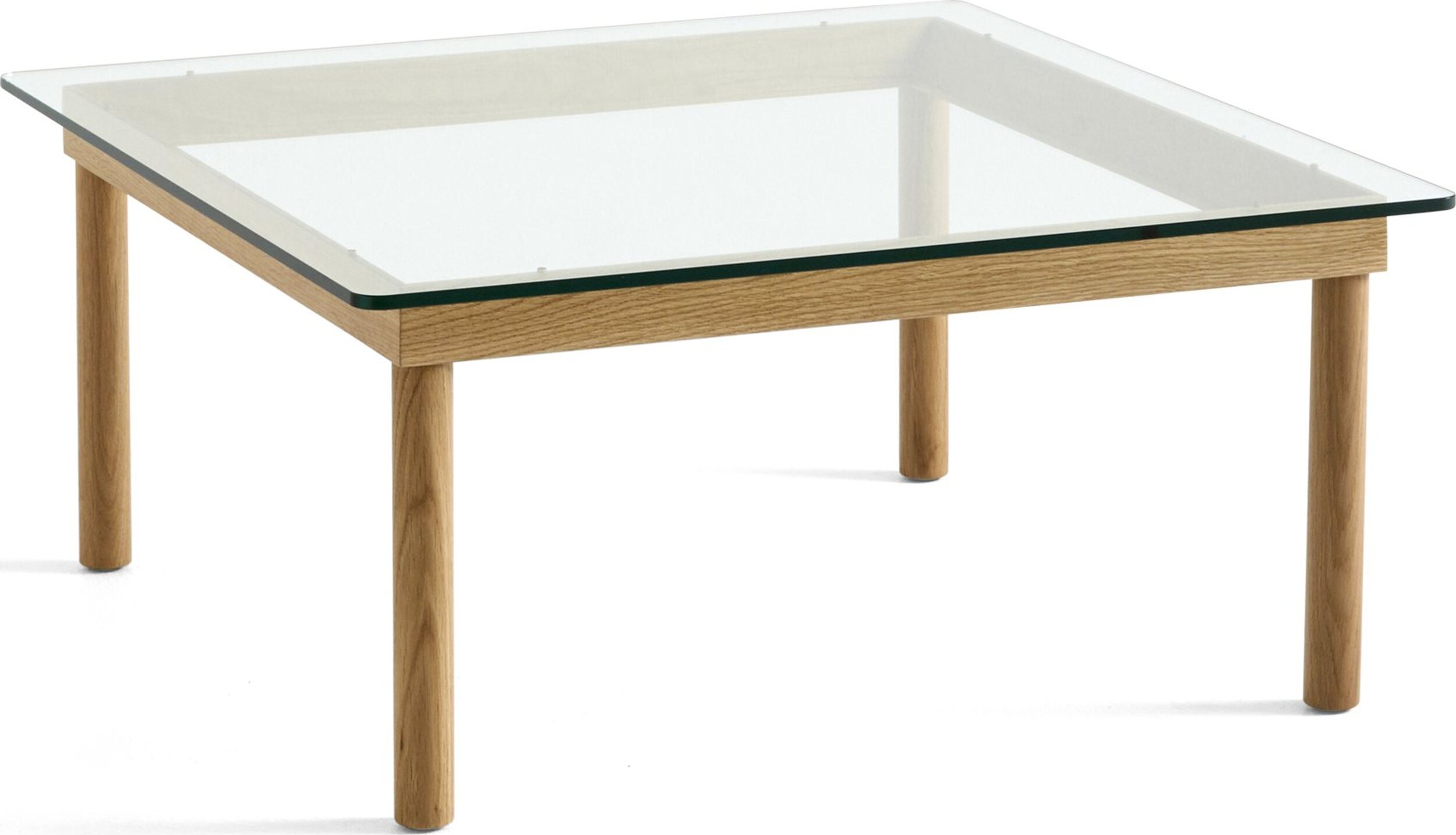 Kofi Kaffeetisch 80 x 80 cm Glatte Glasplatte mit Beinen aus Eiche