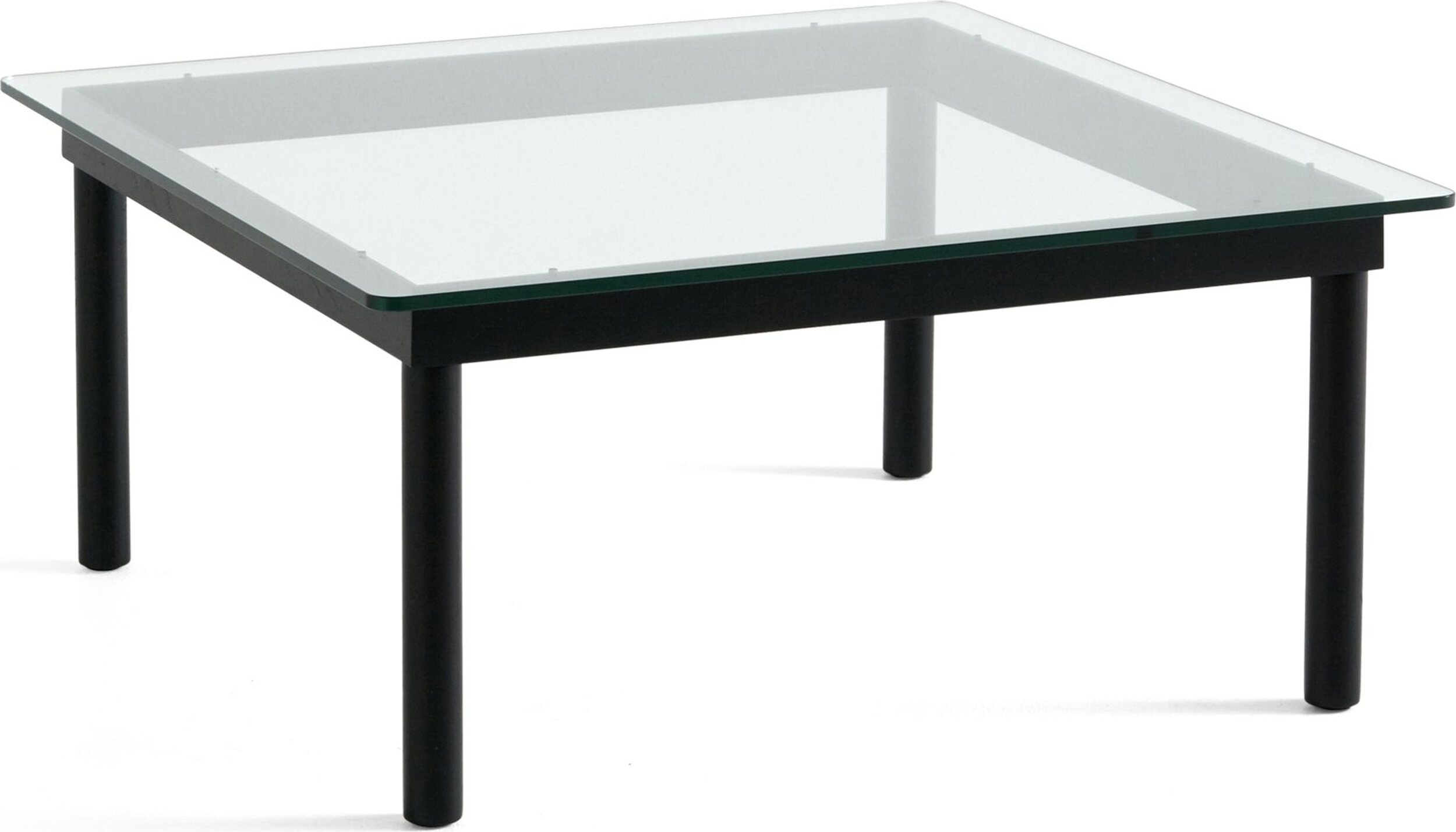 Kofi Kaffeetisch 80 x 80 cm Glatte Glasplatte mit Beinen schwarze Eiche