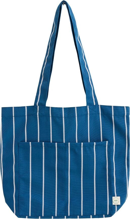 Outdoor Market Striped Shopping Bag, blue-beige