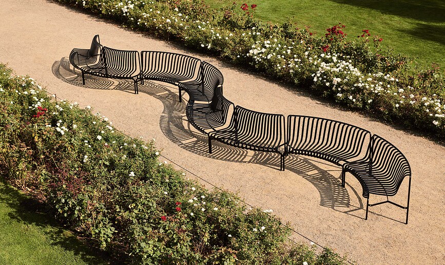 Palissade Parkbänke mit Rückenlehne, grau, innen, 2-teilig