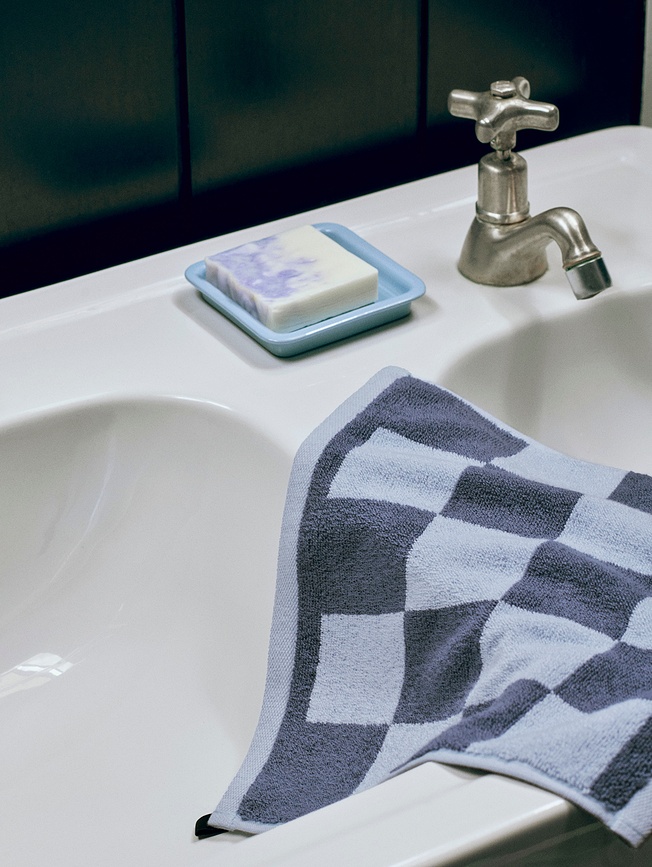 Paño de Cocina orgánico Check, 30 x 30 cm, celeste