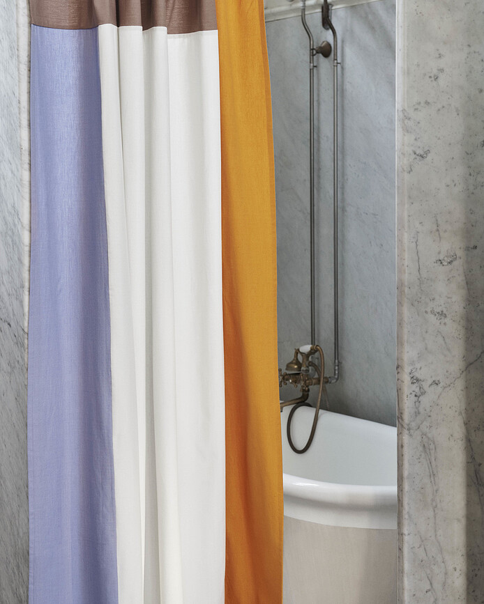 Pivot Rideau de Douche 180 x 200 cm, bleu-beige-orange
