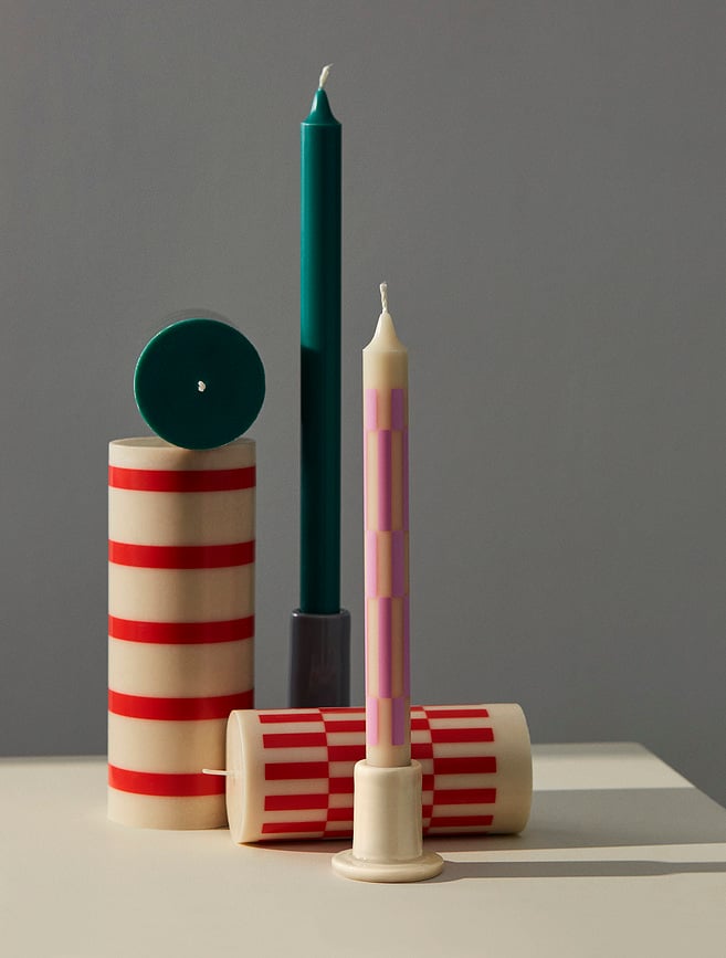 Candelabro cerámico Tube S, para vela clásica, crema