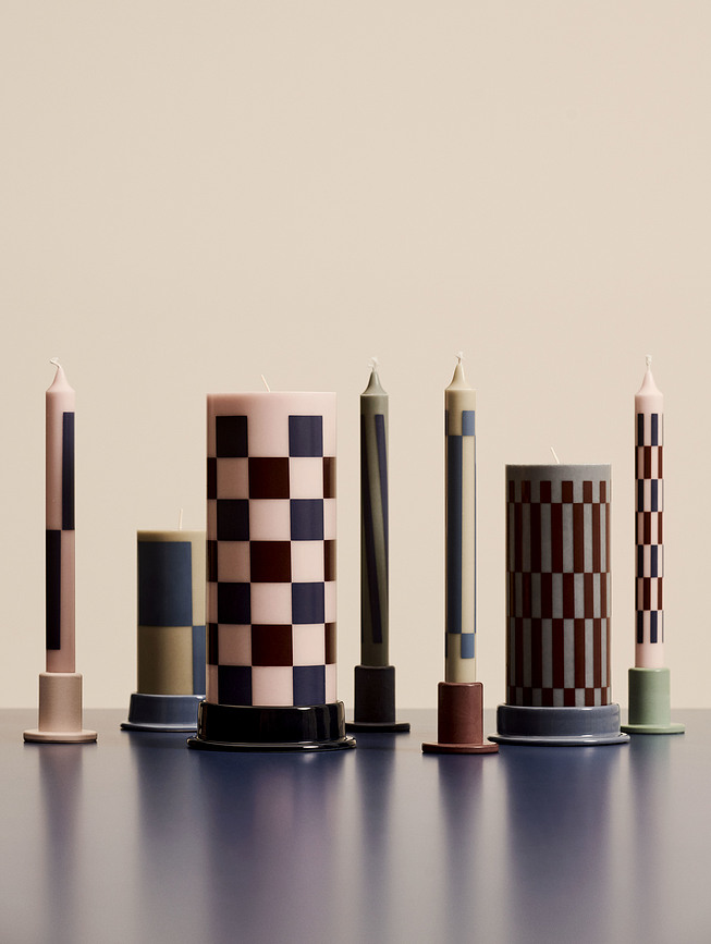 Portavelas de hormigón Tube S, para vela clásica, amarillo pastel