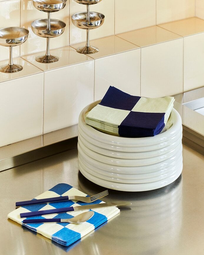 Servilletas Hay Pattern, 33 x 33 cm, de cuadros crema y azul, Pack de 20
