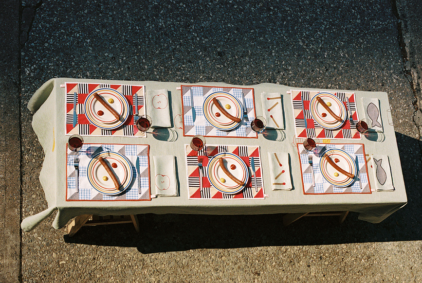 Sobremesa Check Set de Table, bleu