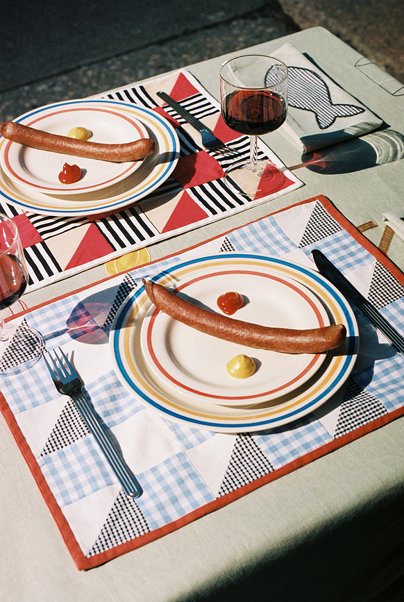 Sobremesa Check Set de Table, bleu