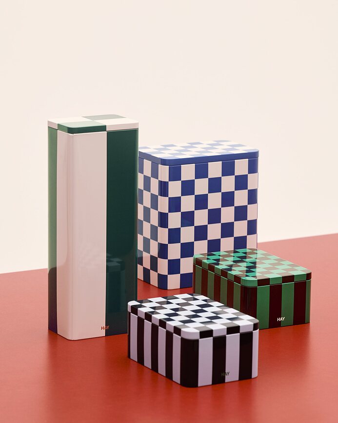 Tin Boîte de Rangement ronde, bleu et bordeaux